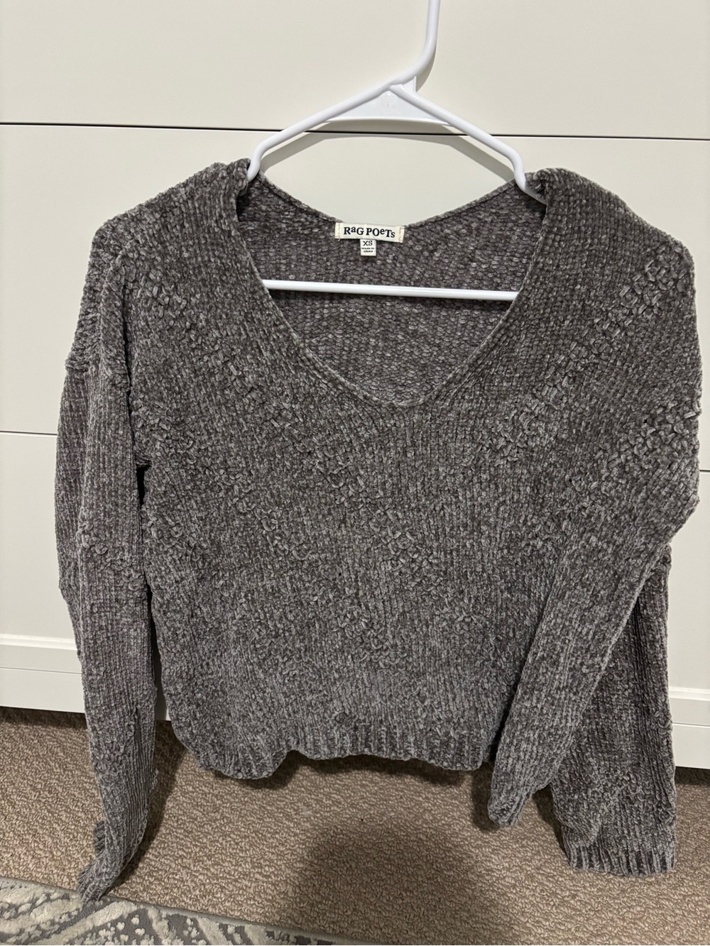 RAG POETS Women's Charcoal V-Neck Chenille Sweater